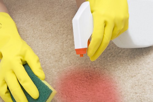 Professional carpet cleaner in Maidavale deep cleaning a living room carpet