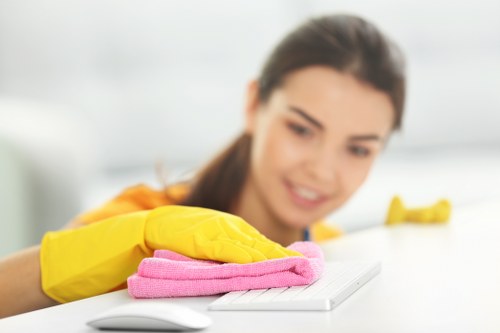 Service terms document with cleaning equipment in the background